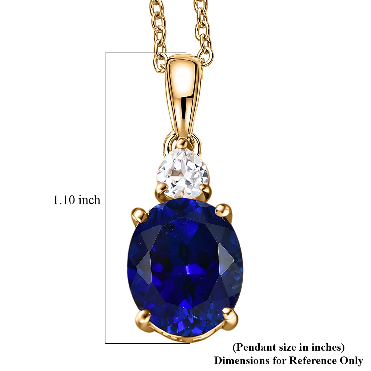 EverTrue Lab Created Blue and White Sapphire 7.40 ctw Crown Pendant in 18K YG Plated with ION Plated YG Stainless Steel Necklace (20 Inches)