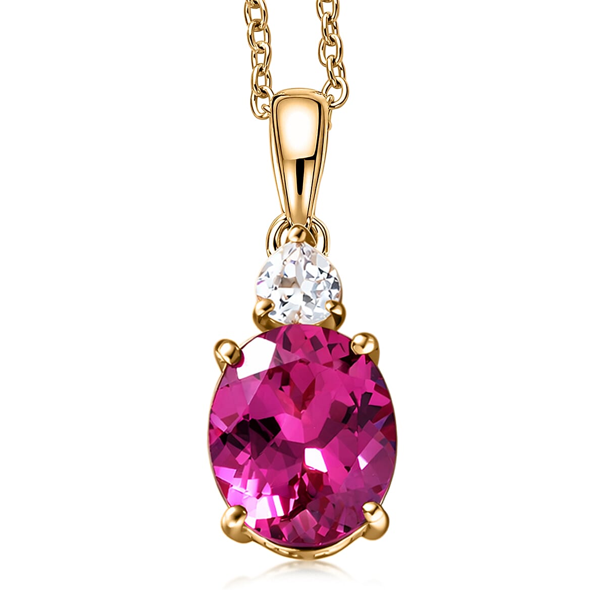 EverTrue Lab Created Pink and White Sapphire 7.00 ctw Crown Pendant in 18K YG Plated with ION Plated YG Stainless Steel Necklace (20 Inches)