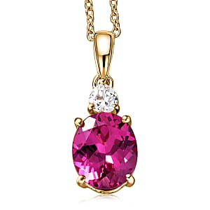 EverTrue Lab Created Pink and White Sapphire 7.00 ctw Crown Pendant in 18K YG Plated with ION Plated YG Stainless Steel Necklace (20 Inches)