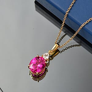 EverTrue Lab Created Pink and White Sapphire 7.00 ctw Crown Pendant in 18K YG Plated with ION Plated YG Stainless Steel Necklace (20 Inches)