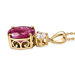EverTrue Lab Created Pink and White Sapphire 7.00 ctw Crown Pendant in 18K YG Plated with ION Plated YG Stainless Steel Necklace (20 Inches)
