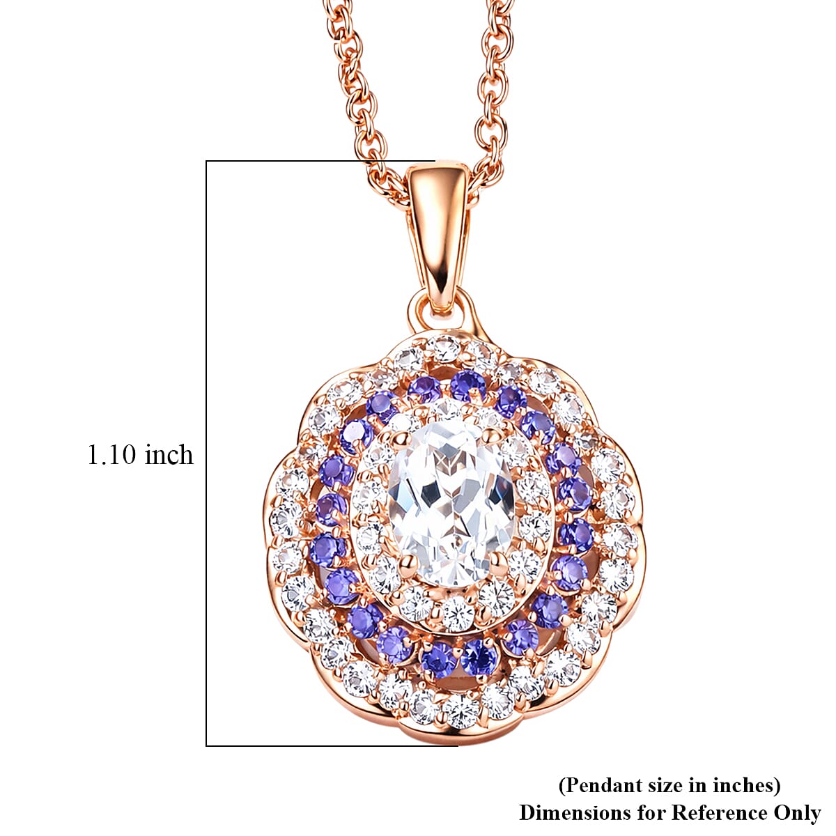 EverTrue Lab Created White and Purple Sapphire 2.30 ctw Royal Blush Halo Pendant in 18K RG Plated with ION Plated RG Stainless Steel Necklace (20 Inches)