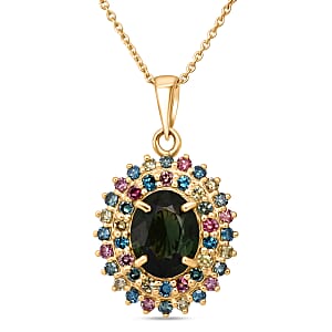 AAA Green Sapphire and Luxuriant Lab Grown Multi Diamond (IR) (SI) 3.25 ctw Garden Royale Pendant Necklace in 10K Yellow Gold 18 Inches