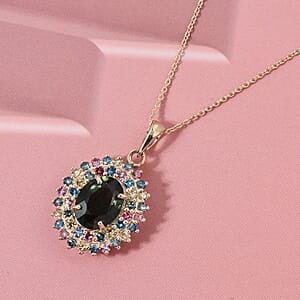AAA Green Sapphire and Luxuriant Lab Grown Multi Diamond (IR) (SI) 3.25 ctw Garden Royale Pendant Necklace in 10K Yellow Gold 18 Inches