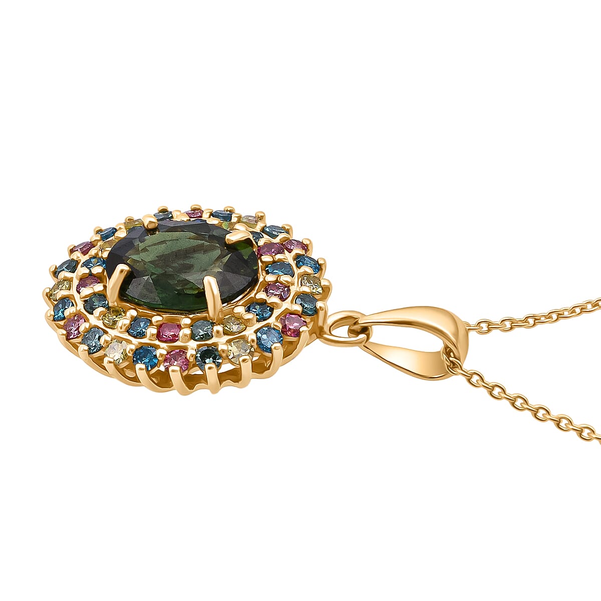 AAA Green Sapphire and Luxuriant Lab Grown Multi Diamond (IR) (SI) 3.25 ctw Garden Royale Pendant Necklace in 10K Yellow Gold 18 Inches image number 3