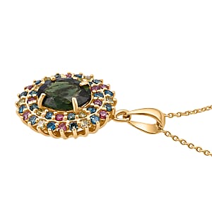 AAA Green Sapphire and Luxuriant Lab Grown Multi Diamond (IR) (SI) 3.25 ctw Garden Royale Pendant Necklace in 10K Yellow Gold 18 Inches