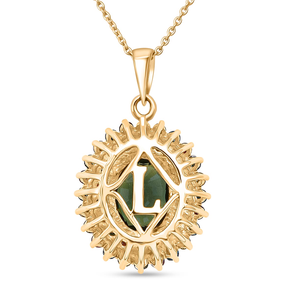 AAA Green Sapphire and Luxuriant Lab Grown Multi Diamond (IR) (SI) 3.25 ctw Garden Royale Pendant Necklace in 10K Yellow Gold 18 Inches image number 4