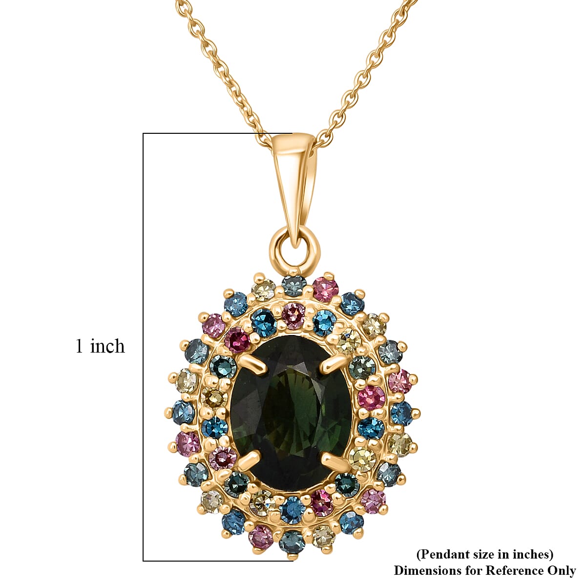 AAA Green Sapphire and Luxuriant Lab Grown Multi Diamond (IR) (SI) 3.25 ctw Garden Royale Pendant Necklace in 10K Yellow Gold 18 Inches image number 6