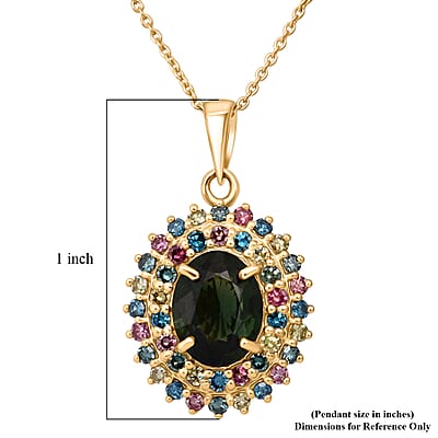 AAA Milanoa Green Sapphire and Luxuriant Lab Grown Multi Diamond (IR) (SI) 3.25 ctw Garden Royale Pendant Necklace in 10K Yellow Gold 18 Inches