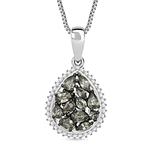 D'Joy Premium Green Sapphire and Moissanite 3.00 ctw Secret Garden Bloom Pendant Necklace in Rhodium Over Sterling Silver (20 Inches)