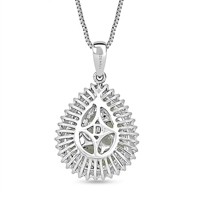 D'Joy Premium Milanoa Green Sapphire and Moissanite 3.00 ctw Secret Garden Bloom Pendant Necklace in Rhodium Over Sterling Silver (20 Inches)