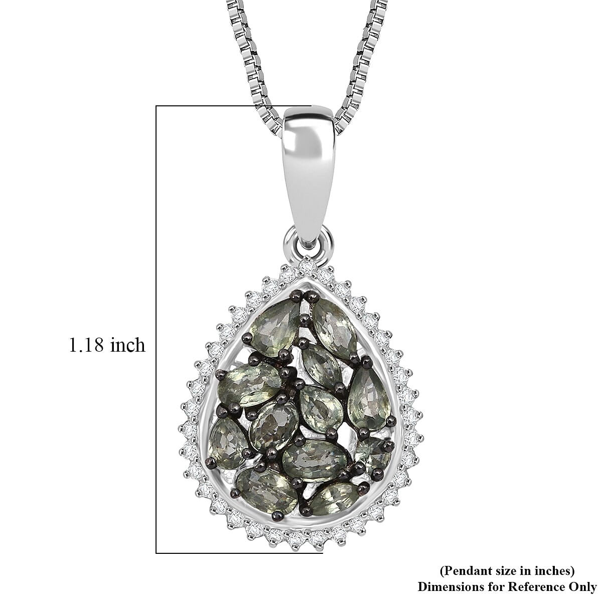 D'Joy Premium Milanoa Green Sapphire and Moissanite 3.00 ctw Secret Garden Bloom Pendant Necklace in Rhodium Over Sterling Silver (20 Inches)
