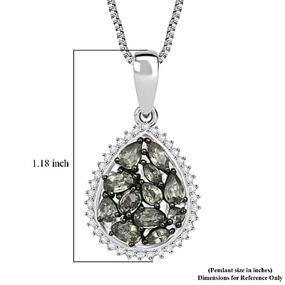 D'Joy Premium Milanoa Green Sapphire and Moissanite 3.00 ctw Secret Garden Bloom Pendant Necklace in Rhodium Over Sterling Silver (20 Inches)