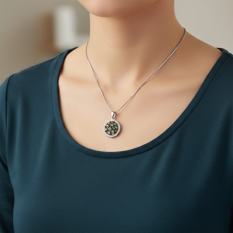 D'Joy Premium Milanoa Green Sapphire and Moissanite 3.00 ctw Secret Garden Bloom Pendant Necklace in Rhodium Over Sterling Silver 20 Inches