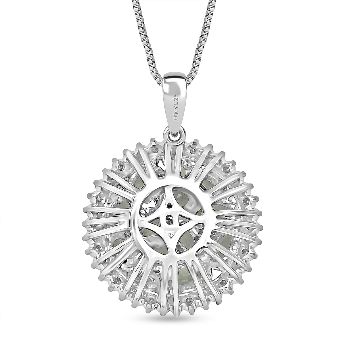 D'Joy Premium Milanoa Green Sapphire and Moissanite 3.00 ctw Secret Garden Bloom Pendant Necklace in Rhodium Over Sterling Silver 20 Inches
