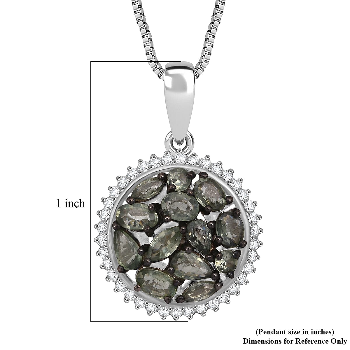 D'Joy Premium Milanoa Green Sapphire and Moissanite 3.00 ctw Secret Garden Bloom Pendant Necklace in Rhodium Over Sterling Silver 20 Inches