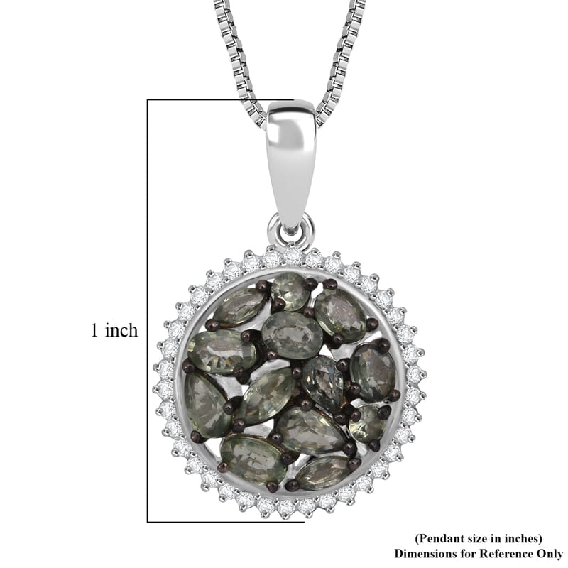 D'Joy Premium Milanoa Green Sapphire and Moissanite 3.00 ctw Secret Garden Bloom Pendant Necklace in Rhodium Over Sterling Silver 20 Inches