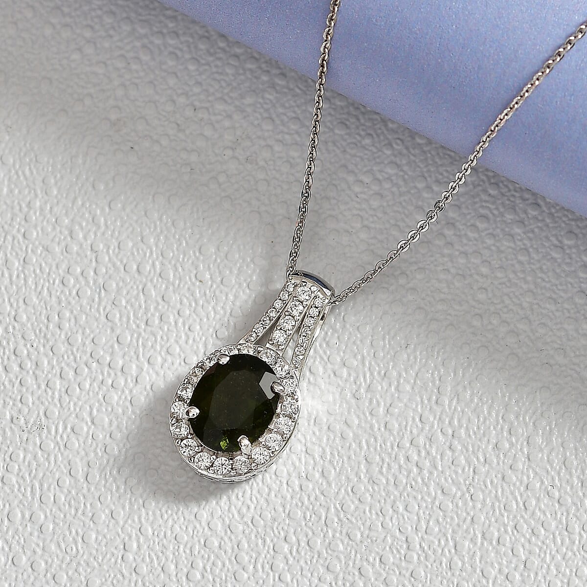 D'Joy Premium Bohemian Moldavite and White Zircon 2.85 ctw Pendant Necklace in Rhodium Over Sterling Silver (20 Inches) image number 2