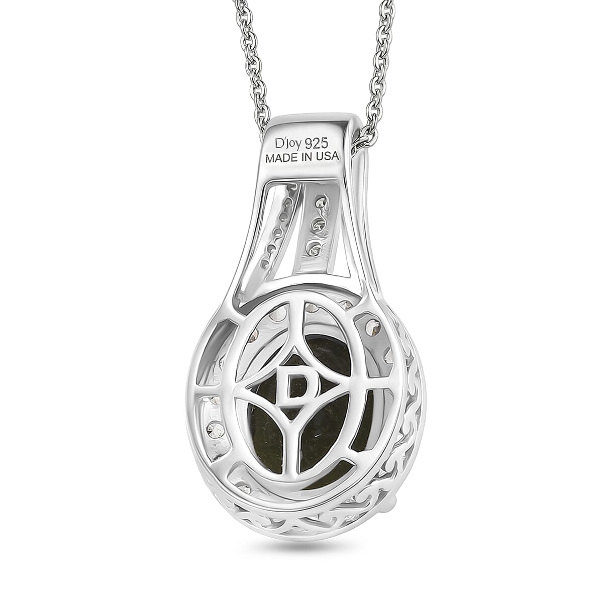 D'Joy Premium Bohemian Moldavite and White Zircon 2.85 ctw Celestial Halo Pendant Necklace in Rhodium Over Sterling Silver (20 Inches)