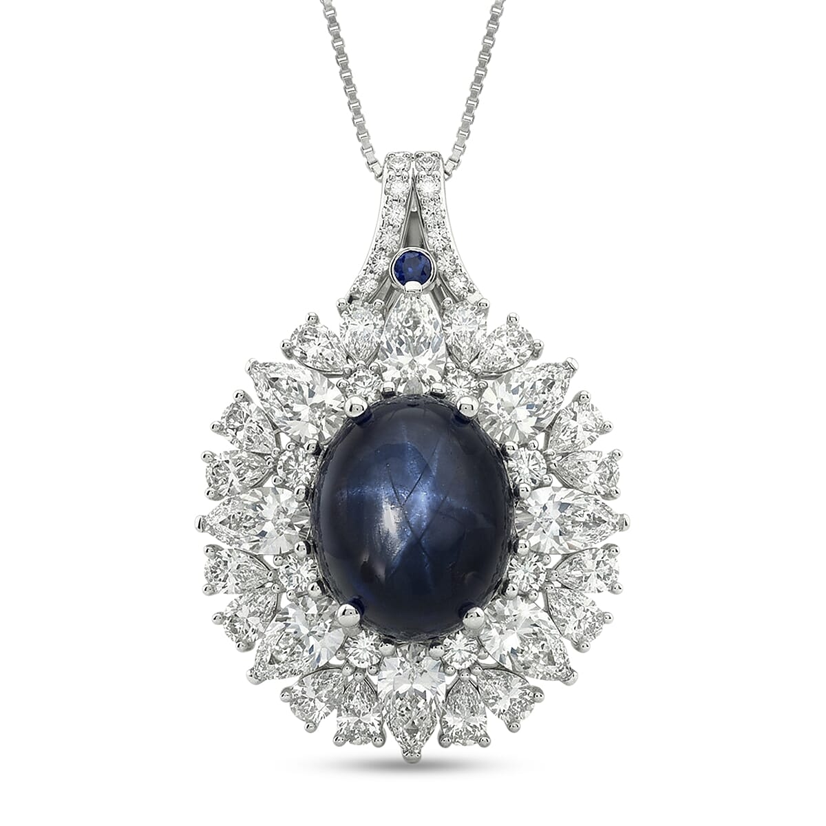 D'Joy Blue Star Sapphire (DF) and Multi Gemstone 10.20 ctw Royal Star Bloom Pendant Necklace in Rhodium Over Sterling Silver 20 Inches