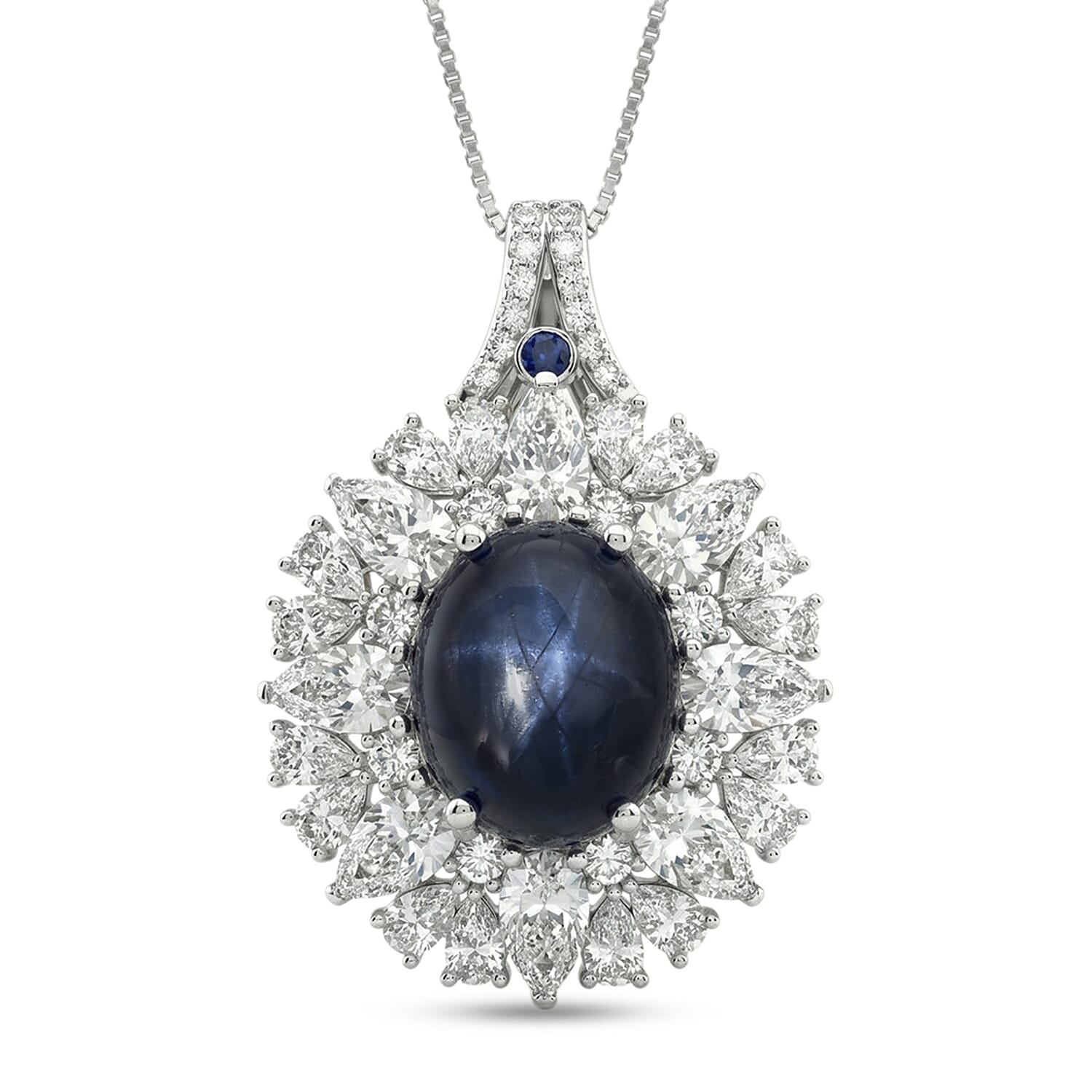 D'Joy Blue Star Sapphire (DF) and Multi Gemstone 10.20 ctw Royal Star Bloom Pendant Necklace in Rhodium Over Sterling Silver 20