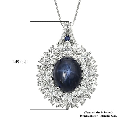 D'Joy Blue Star Sapphire (DF) and Multi Gemstone 10.20 ctw Royal Star Bloom Pendant Necklace in Rhodium Over Sterling Silver 20 Inches