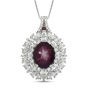 D'Joy Indian Star Ruby and Multi Gemstone 11.50 ctw Royal Star Bloom Pendant Necklace in Rhodium Over Sterling Silver 20 Inches