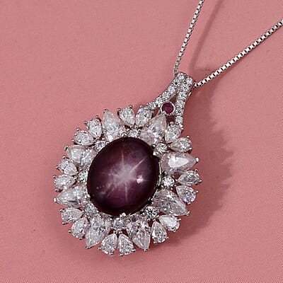 D'Joy Indian Star Ruby and Multi Gemstone 11.50 ctw Royal Star Bloom Pendant Necklace in Rhodium Over Sterling Silver 20 Inches