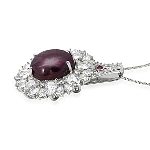 D'Joy Indian Star Ruby and Multi Gemstone 11.50 ctw Royal Star Bloom Pendant Necklace in Rhodium Over Sterling Silver 20 Inches