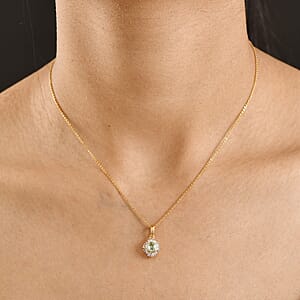 D'Joy Boyaca Colombian Emerald and Diamond 0.50 ctw  Sunburst Halo Pendant Necklace in 18K Vermeil Yellow Gold Over Sterling Silver 20 Inches 