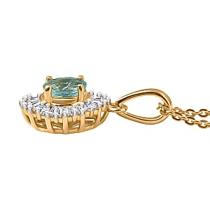 D'Joy Boyaca Colombian Emerald and Diamond 0.50 ctw  Sunburst Halo Pendant Necklace in 18K Vermeil Yellow Gold Over Sterling Silver 20 Inches 