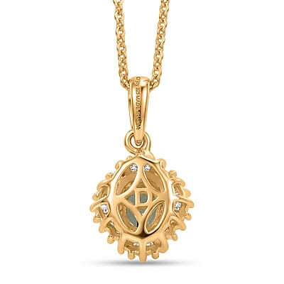 D'Joy Boyaca Colombian Emerald and Diamond 0.50 ctw  Sunburst Halo Pendant Necklace in 18K Vermeil Yellow Gold Over Sterling Silver 20 Inches