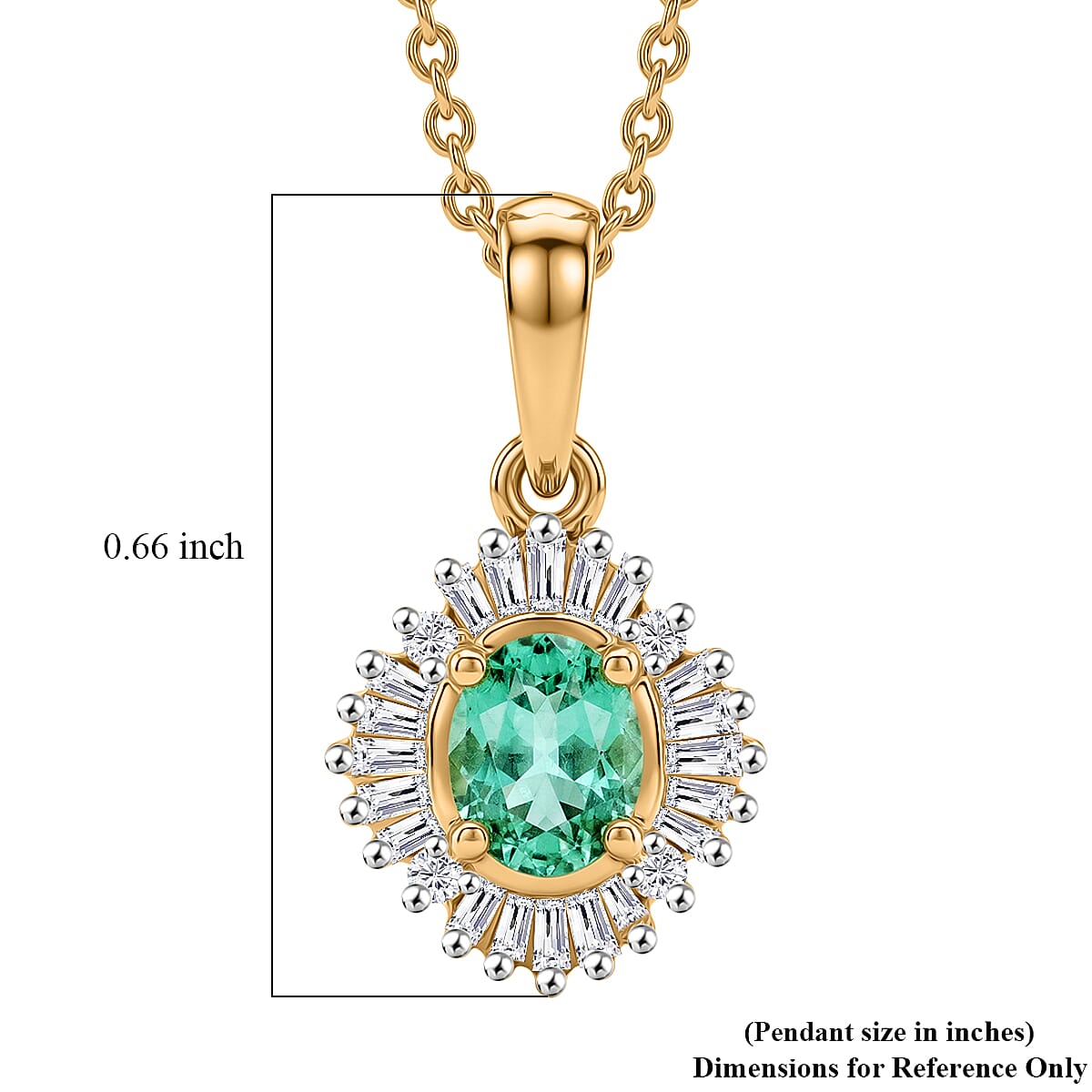 D'Joy Boyaca Colombian Emerald and Diamond 0.50 ctw  Sunburst Halo Pendant Necklace in 18K Vermeil Yellow Gold Over Sterling Silver 20 Inches