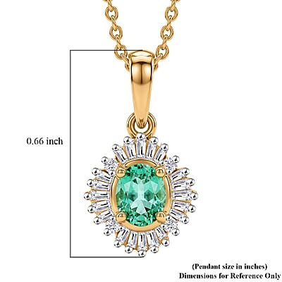 D'Joy Boyaca Colombian Emerald and Diamond 0.50 ctw  Sunburst Halo Pendant Necklace in 18K Vermeil Yellow Gold Over Sterling Silver 20 Inches