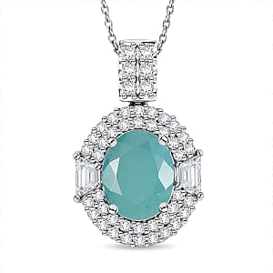 D'Joy Premium Grandidierite and Moissanite 3.50 ctw Pendant Necklace in Rhodium Over Sterling Silver (20 Inches)