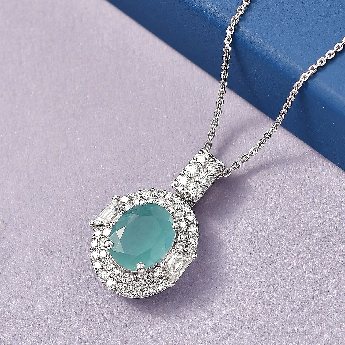 D'Joy Premium Grandidierite and Moissanite 3.50 ctw Pendant Necklace in Rhodium Over Sterling Silver (20 Inches) image number 1