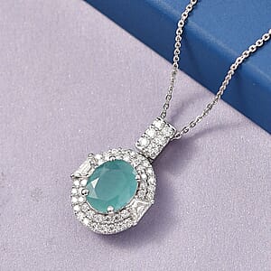 D'Joy Premium Grandidierite and Moissanite 3.50 ctw Pendant Necklace in Rhodium Over Sterling Silver (20 Inches)