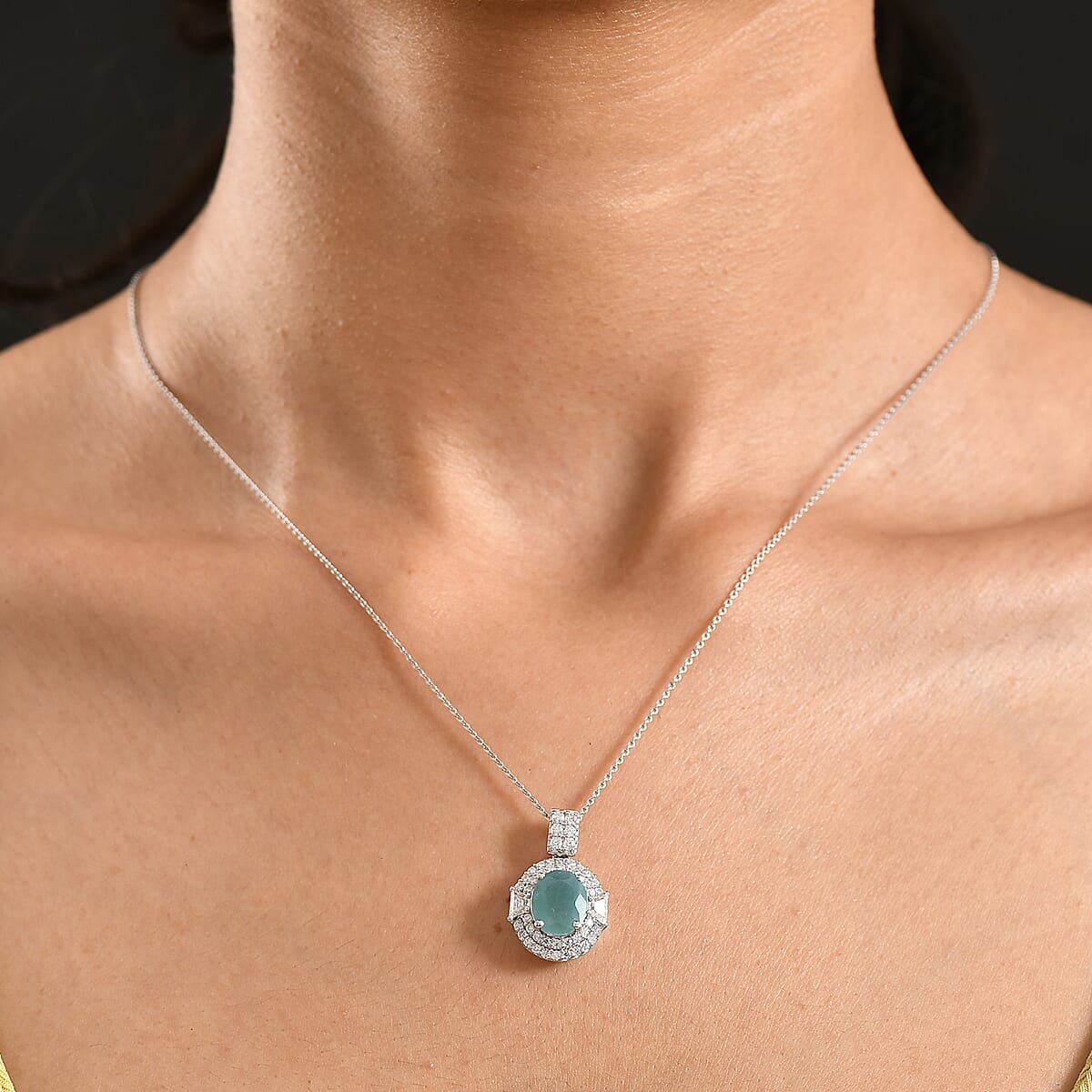 D'Joy Premium Grandidierite and Moissanite 3.50 ctw Pendant Necklace in Rhodium Over Sterling Silver (20 Inches) image number 2