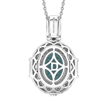D'Joy Premium Grandidierite and Moissanite 3.50 ctw Pendant Necklace in Rhodium Over Sterling Silver (20 Inches)