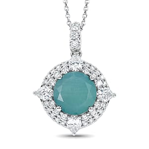 D'Joy Premium Grandidierite and Moissanite 4.25 ctw Pendant Necklace in Rhodium Over Sterling Silver (20 Inches) (Del. in 7-10 Days)