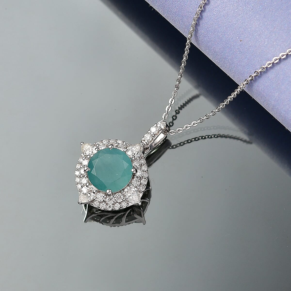 D'Joy Premium Grandidierite and Moissanite 4.25 ctw Pendant Necklace in Rhodium Over Sterling Silver (20 Inches) (Del. in 7-10 Days) image number 1