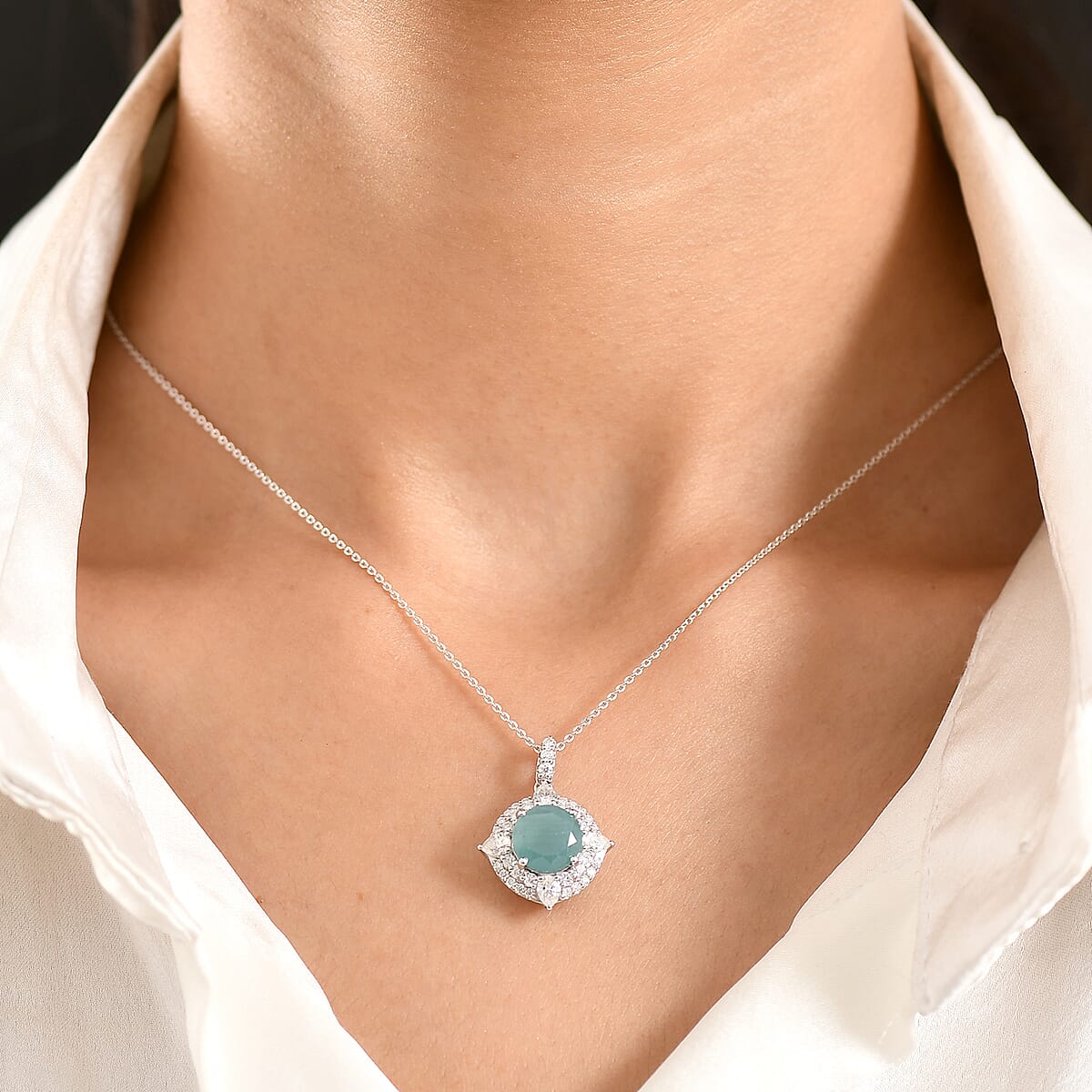 D'Joy Premium Grandidierite and Moissanite 4.25 ctw Pendant Necklace in Rhodium Over Sterling Silver (20 Inches) (Del. in 7-10 Days) image number 2