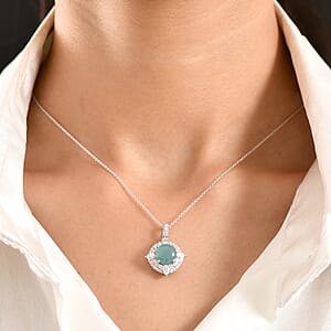 D'Joy Premium Grandidierite and Moissanite 4.25 ctw Pendant Necklace in Rhodium Over Sterling Silver (20 Inches) (Del. in 7-10 Days)