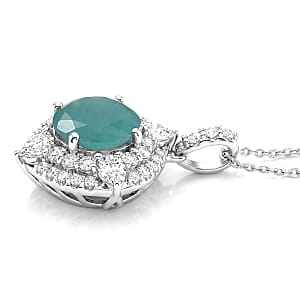 D'Joy Premium Grandidierite and Moissanite 4.25 ctw Pendant Necklace in Rhodium Over Sterling Silver (20 Inches) (Del. in 7-10 Days)