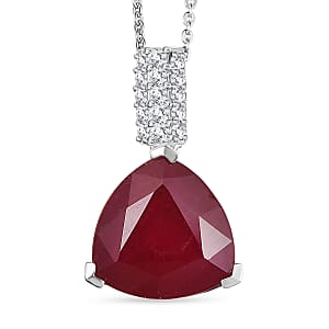 Certified & Appraised D'Joy Niassa Ruby (FF) and Moissanite 8.92 ctw Pendant Necklace in Rhodium Over Sterling Silver (20 Inches)