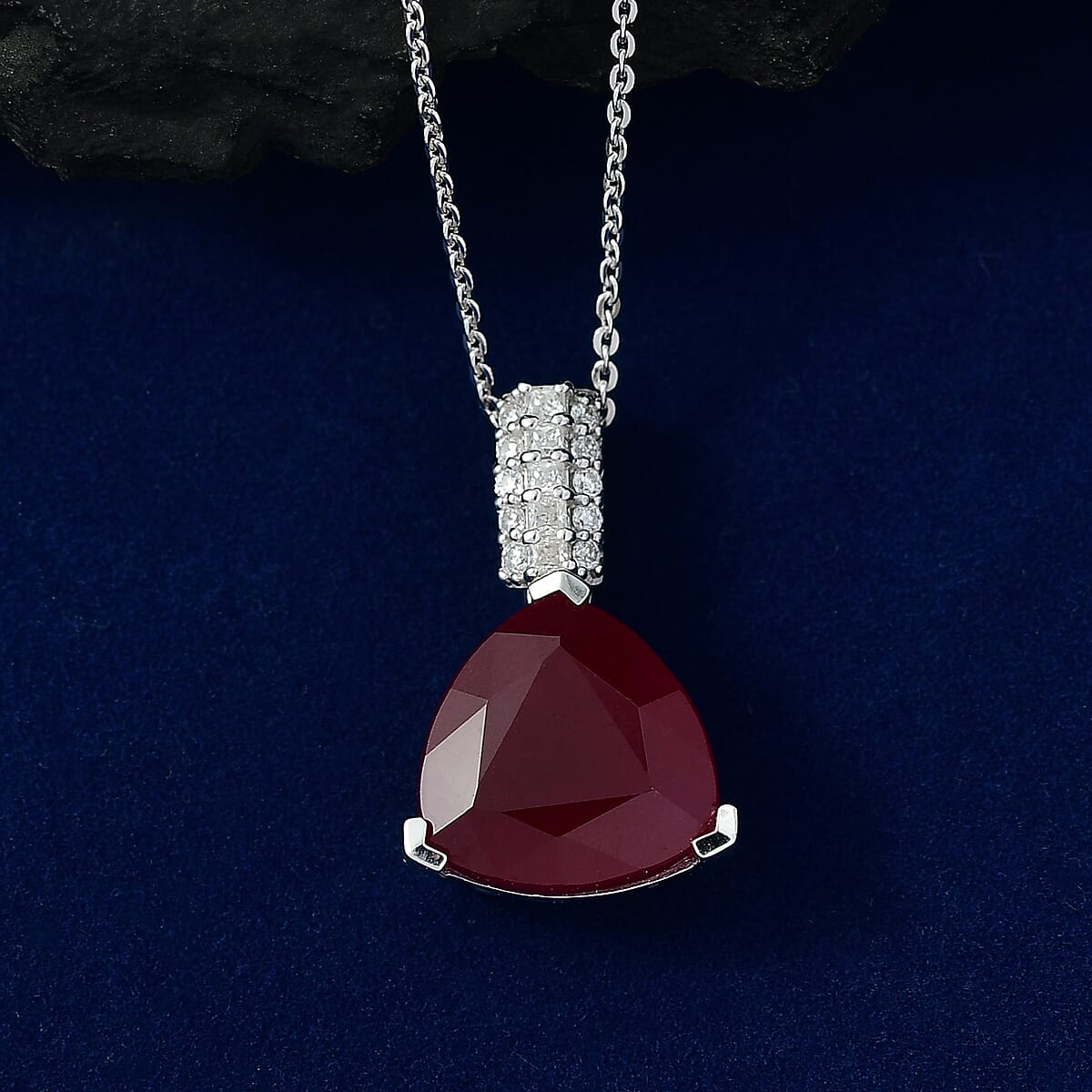 Certified & Appraised D'Joy Niassa Ruby (FF) and Moissanite 8.92 ctw Pendant Necklace in Rhodium Over Sterling Silver (20 Inches) image number 1