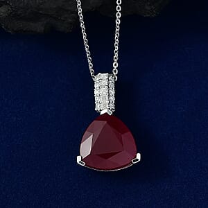Certified & Appraised D'Joy Niassa Ruby (FF) and Moissanite 8.92 ctw Pendant Necklace in Rhodium Over Sterling Silver (20 Inches)