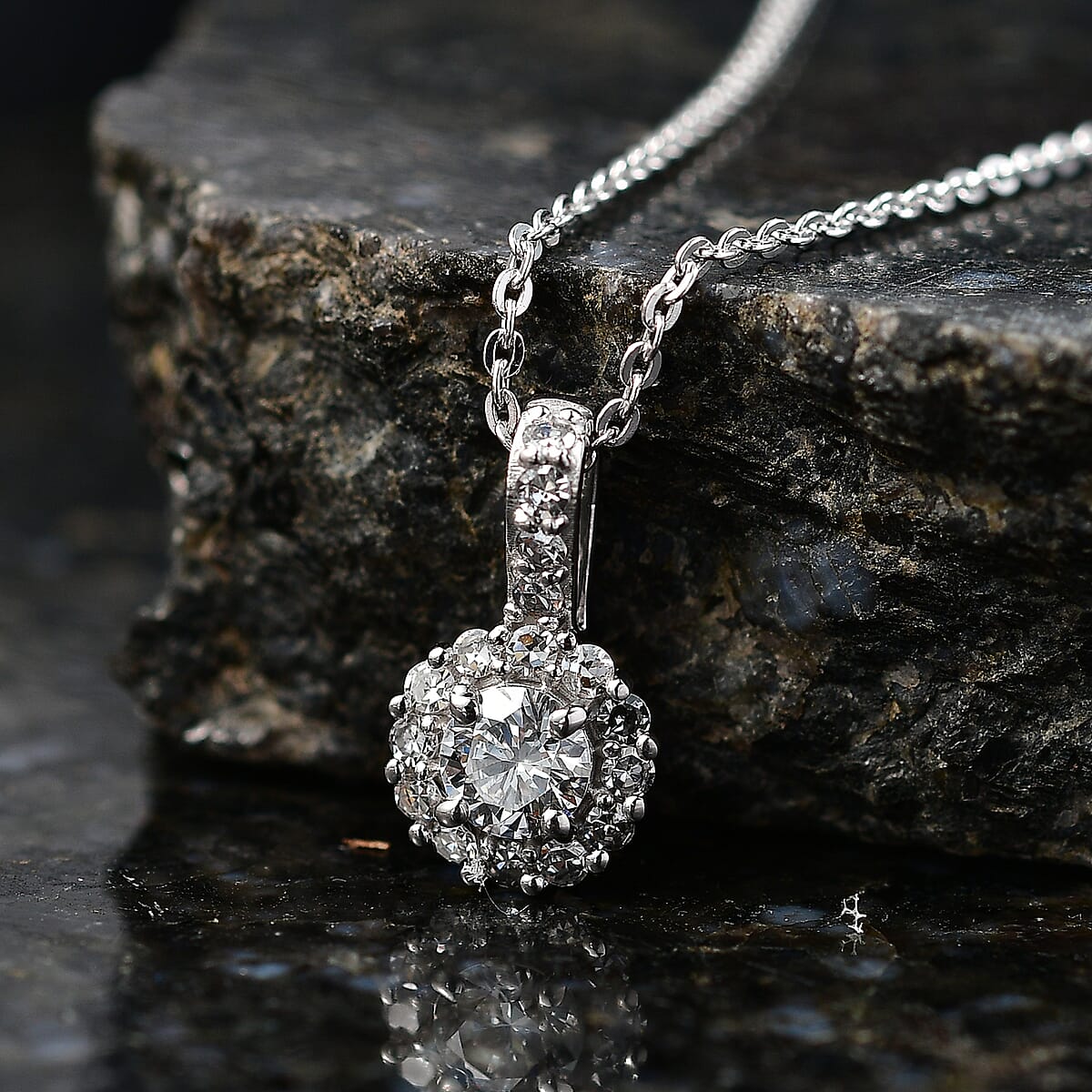 Luxuriant Lab Grown Diamond (G-H, SI) Pendant Necklace (20 Inches) in Rhodium Over Sterling Silver 0.50 ctw image number 1