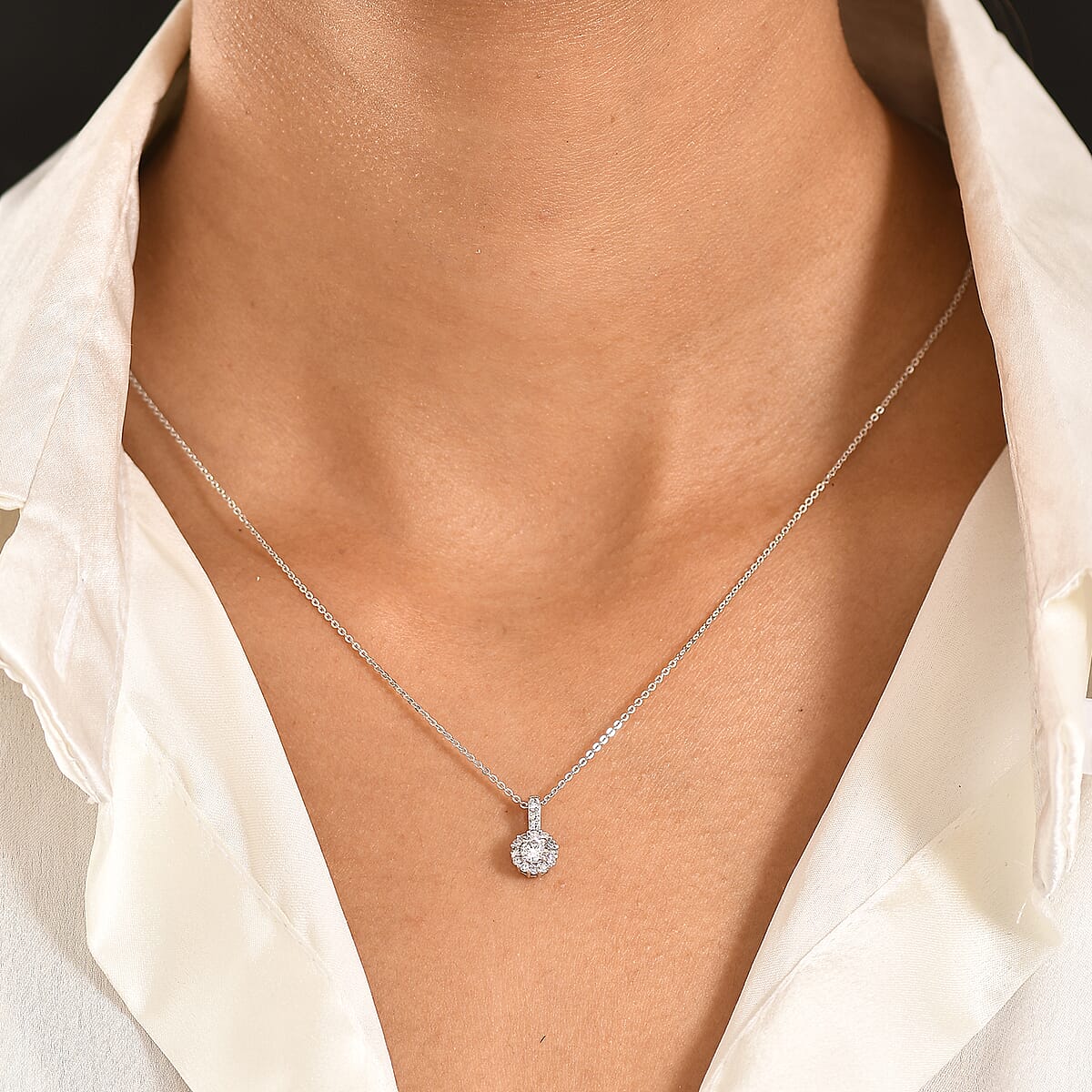 Luxuriant Lab Grown Diamond (G-H, SI) Pendant Necklace (20 Inches) in Rhodium Over Sterling Silver 0.50 ctw image number 2
