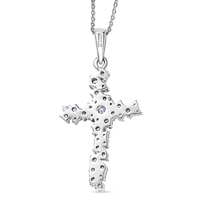 Luxuriant Lab Grown Diamond G-H SI 1.00 ctw Eternal Light Cross Pendant Necklace in Rhodium Over Sterling Silver 20 Inches